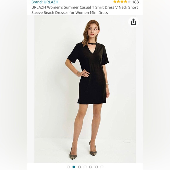 URLAZH Women's Summer Casual T Shirt Dress V Neck Short Sleeve Beach Dress, M - Picture 2 of 7